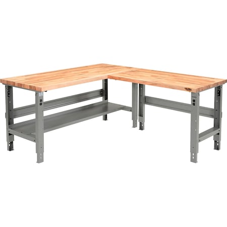 Global Industrial L-Shaped Workbench, 72 x 78in, Adjustable Height, Maple Square Edge 493730GY
